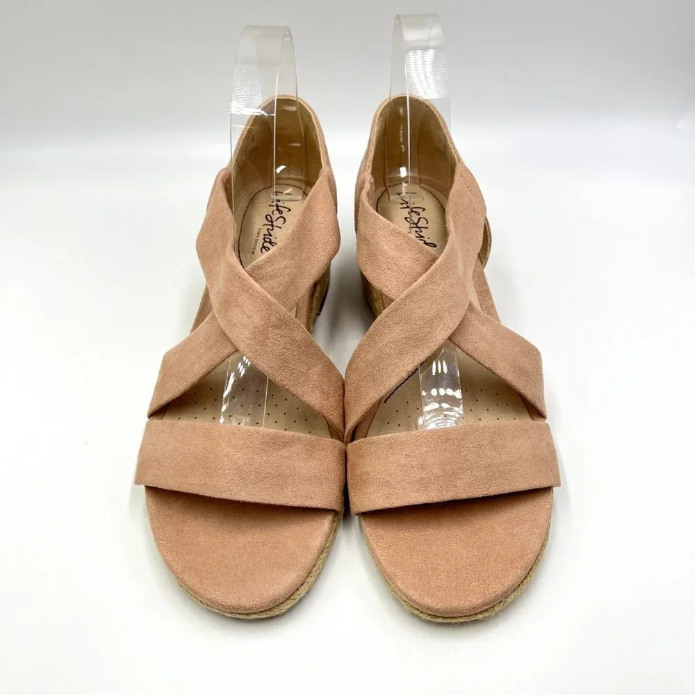 8W 8 WIDE Lifestride Siesta Taupe Blush Microsuede Espadrille Wedge Sandal Shoes